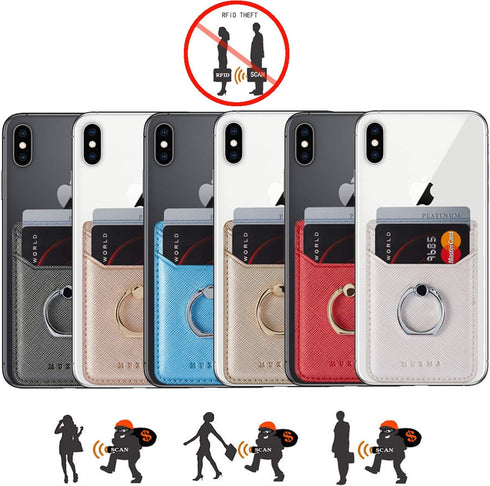 BIAJIYA Cell Phone Card Holder RFID Ring Stand Stick on Wallet for Back of Phone for iPhone, Android, All Smartphones