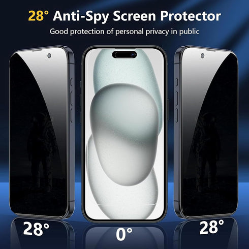 ?2+2 Pack? Privacy Screen Protector and Camera Lens Protector for iPhone 15 Pro Max, 9H Hardness Tempered Glass