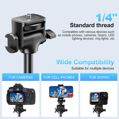 Fugetek 62" 4 100% 360 2 Professional Cell Phone Tripod, Ultra Stable Leg Design, Bluetooth Remote, All Aluminum Stick
