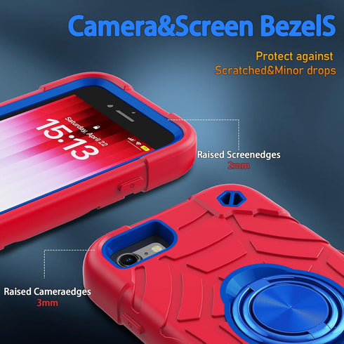 KCJ Heavy Duty Phone Case for iPhone SE 2022/2020, 8/7/6/6S - Full Body Protection, Soft Silicone + Hard PC, 4.7"
