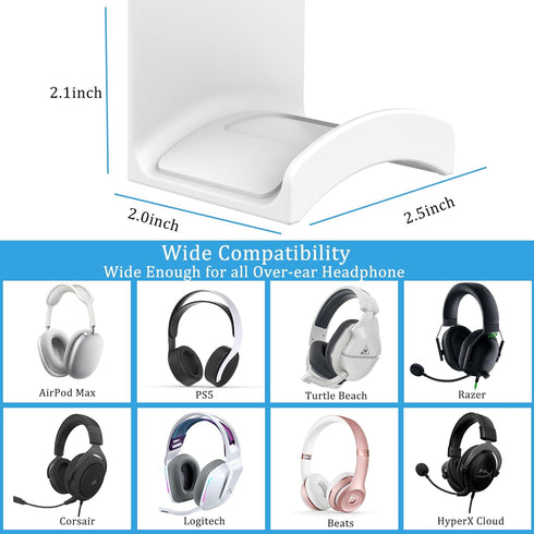 SOKUSIN Headphone Stand - Adhesive Gaming Earphones Hanger, Universal Desk Wall Mount Hook for Headphones, White