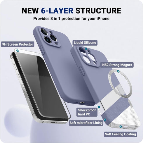 iPhone 14 Pro Max Case - Shockproof Silicone, 3 in 1 Magnetic, Designed for MagSafe, 6.7" + 2X Screen Protectors