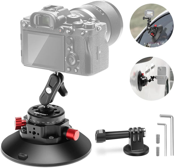 NEEWER 6"/15.2cm Camera Suction Cup Mount with Ball Head Magic Arm for Car Windshield Dash, Compatible with Camera/Phone