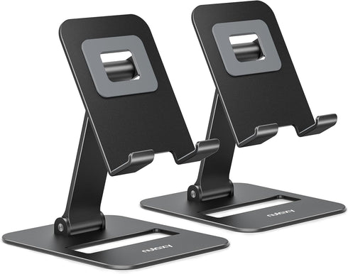 Nulaxy 2 Pack Dual Folding Cell Phone Stand, Fully Adjustable Phone Holder for Desk, Compatible with All Phones, Black