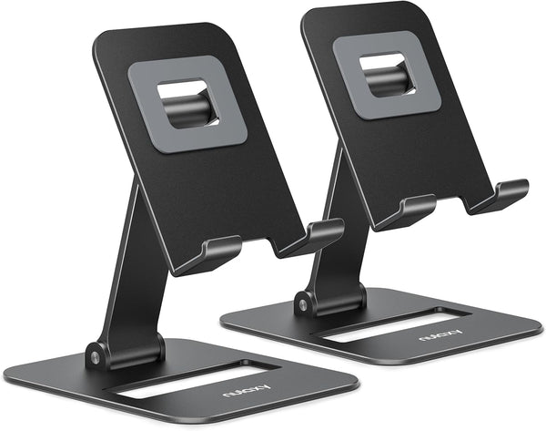 Nulaxy 2 Pack Dual Folding Cell Phone Stand, Fully Adjustable Phone Holder for Desk, Compatible with All Phones, Black