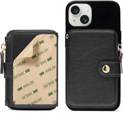 M-Plateau Small Wallet for Women - Large Capacity with ID Window, Phone Wallet with 3M Adhesive Card Holder (Black)
