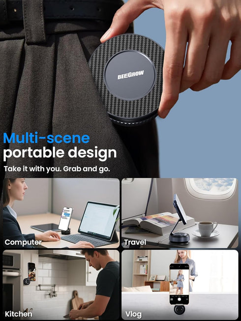 BEEGROW 360 17-12 Magnetic Car Phone Holder for Magsafe, Alloy Folding Cell Car Phone Mount with Ultra Stable Suction