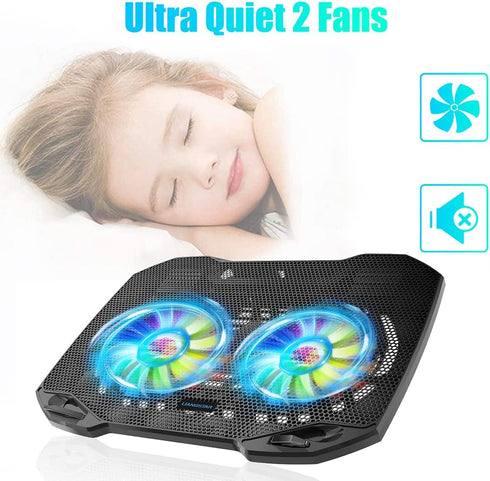 Laptop Cooling Pad, Gaming Laptop Cooler with 2 Quiet Big Fans, RGB 7 Color Light Change, Portable USB Laptop Stand 11 to 15.6 Inch, Slim and Easy Carry Working Study Outdoor Travel, 2020