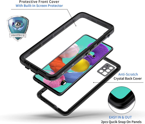 Lanhiem for Samsung Galaxy A51 Case, IP68 Waterproof Dustproof with Built-in Screen Protector, Heavy Duty Phone Case