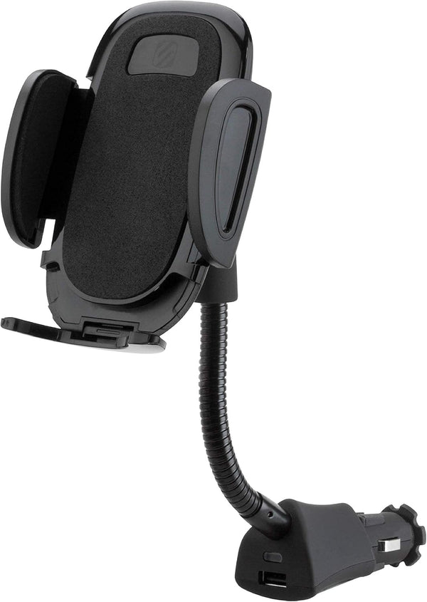 Scosche SUH12V-XCES0 Select Power Socket Mount with Phone Mount for Car, Flexible Neck, USB Charging Port, 360