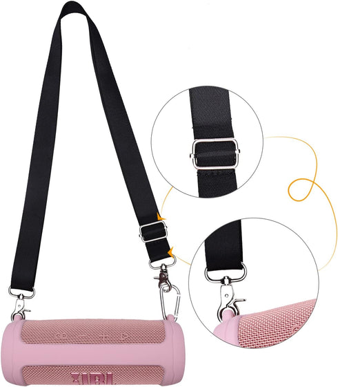 LTGEM Silicone Protective Case for JBL Flip 6 Portable Bluetooth Speaker with Extra Carabiner and Strap - Pink (Case
