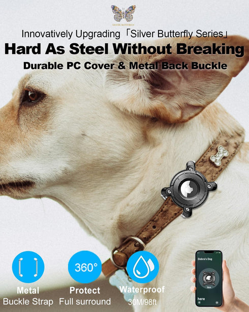 IPX8 Waterproof Airtag Holder for Dog Collar, Removable Metal Buckle Strap, Ultralight Hard TPU Compatible with Apple