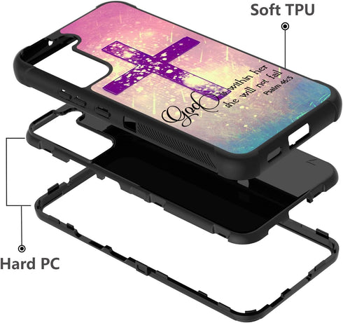 for Galaxy S22 Case, Heavy Duty 3 in 1 Hybrid Hard PC + Soft Silicone Shockproof Protective Case, 6.2 inch