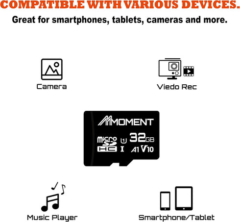 MMOMENT 32GB Micro SDHC Card, A1, UHS-I, U1, V10, Class 10 Compatible, Read Speed Up to 90 MB/s, SD Adapter Included
