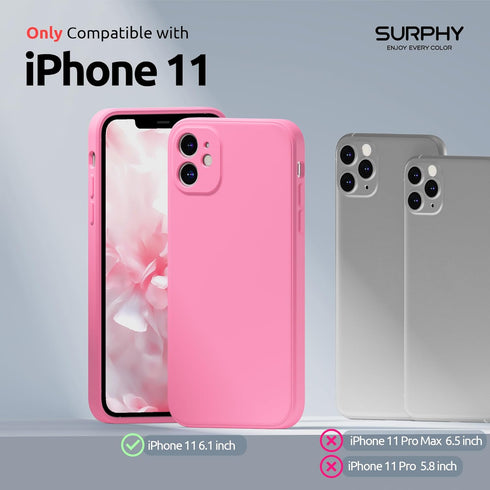 SURPHY Square Design for iPhone 11 Case with Camera Protection, Straight Edge Slim Design, Liquid Silicone Phone Case for iPhone 11 6.1 inches, Pink