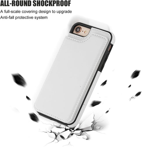 ONETOP Wallet Case for iPhone SE(2022) SE(2020) 7/8, Premium PU Leather with Card Holder, Kickstand, White