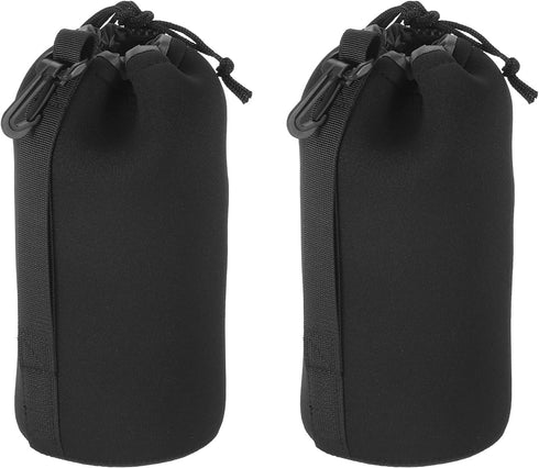 PATIKIL 2 Pcs Camera Lens Bag, 3.5" ID x 9.8" H Drawstring Pouch with Thick Neoprene for DSLR Lens, Black