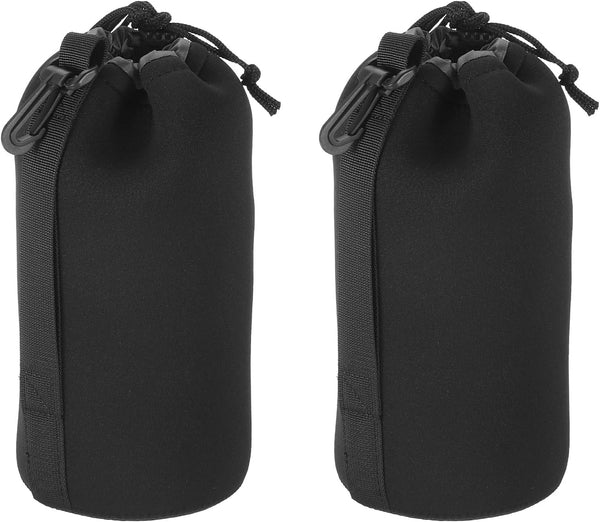 PATIKIL 2 Pcs Camera Lens Bag, 3.5" ID x 9.8" H Drawstring Pouch with Thick Neoprene for DSLR Lens, Black