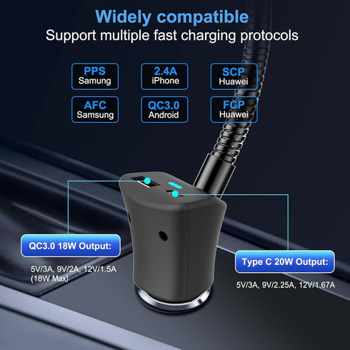 Mag-Safe Car Mount Charger, 15W Wireless Phone Charger with Dual Port PD&QC3.0 Fast Charging for iPhone 15 Pro Plus