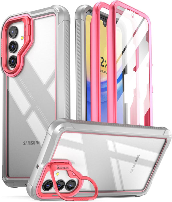 Poetic Guardian Samsung Galaxy A15 5G Case (2024), Built-in Camera Stand, Full Body Shockproof, Pink/Clear