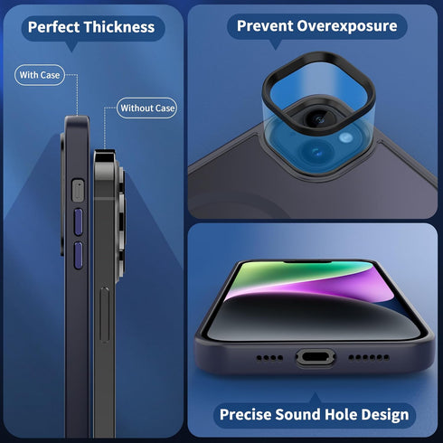 CACOE Dark Blue Magnetic Case for iPhone 13 & 14 (6.1") - Shockproof, Anti-Fingerprint, MagSafe & Car Mount Compatible.