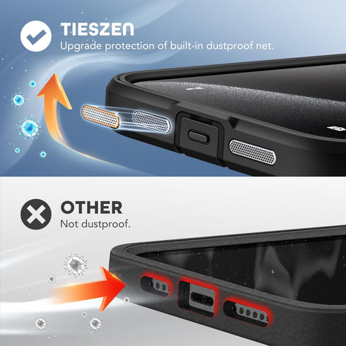 TIESZEN iPhone 15 Pro Max Case: Dustproof, MagSafe Compatible, 9H Tempered Glass & Privacy Screen Protectors, Upgraded