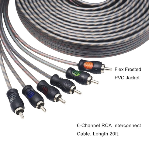 RCI620 100% 20ft 6-Channel RECOIL Oxygen Free Copper RCA Audio Cable, Twisted Pair with Noise Reduction
