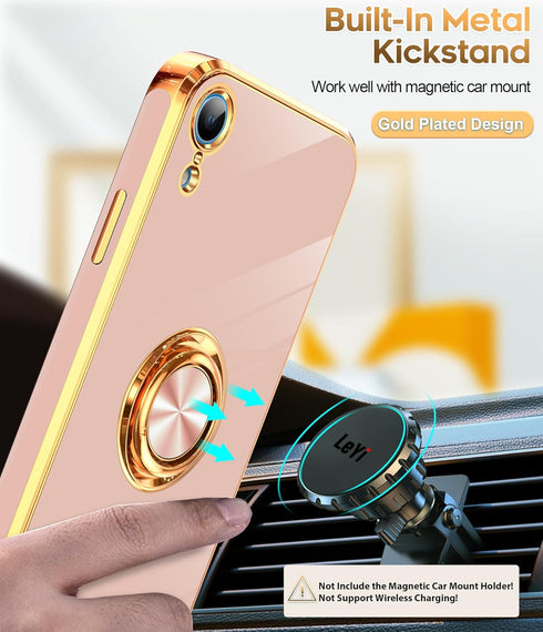 LeYi 2 Pack iPhone XR Case with Tempered Glass Screen Protector, 360° Rotatable Ring Holder and Magnetic Kickstand -