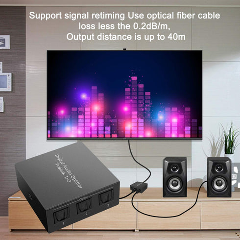 3 1 3 LPCM 2.0/DTS/Dolby PS4, Port Toslink Splitter, Digital Optical Audio Splitter Input Output, SPDIF Toslink Fiber