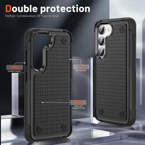 Asuwish Samsung Galaxy S23 5G Phone Case, Dual Layer Rugged Hybrid Protective Cover with Tempered Glass Screen