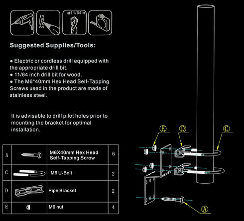 Technical Pole Mount Accessory for Outside Antenna, Stronger Structure with Double U-Bolts