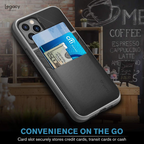 VENA Legacy Card Holder Case - Black Compatible with Apple iPhone 12/12 Pro (6.1"-inch), Slim Profile Leather Cover
