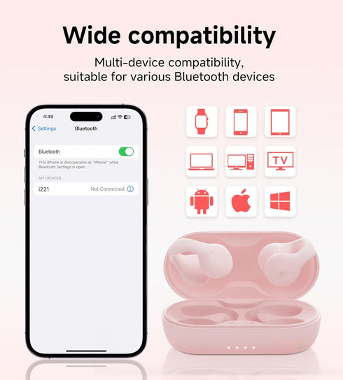 King Lucky i21 Open Ear Clip On Earbuds, Wireless Bluetooth Ear Clip Headphones with Mic, Noise Cancelling, Waterproof
