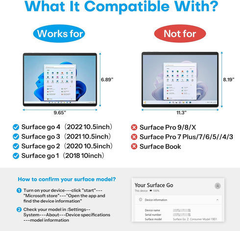 OMOTON Surface Go 4/3/2/1 Keyboard, Bluetooth Surface Go Type Cover, Ultra-Slim Wireless Keyboard with Touchpad,