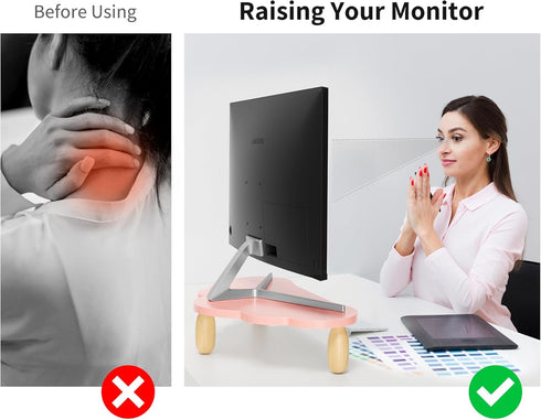 16.5In AFOOYO Monitor Stand Riser,Cloud-Shaped Sturdy Wood Computer Monitor Riser Wirh Drawer, Multi-Purpose Desktop
