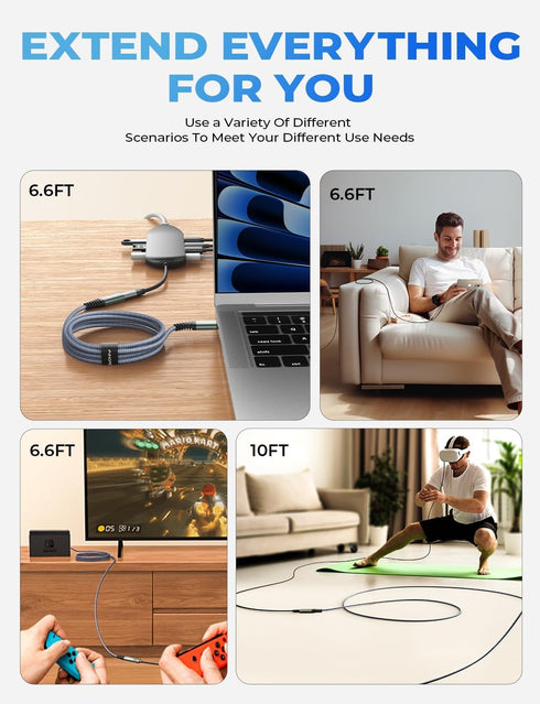 AINOPE USB C Extension Cable 6.6ft, 10Gbps, 100W - Fast Type C Extender for MacBook Air M2 Pro, PSVR2, iPad Pro, Dell