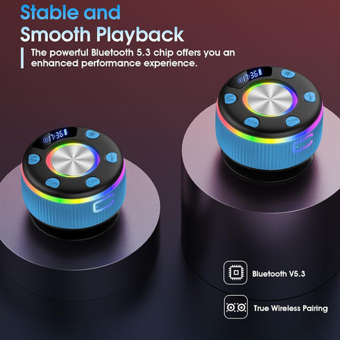 dotn 2026 360 Bluetooth Shower Speaker, Digital Display Portable Speaker with Suction Cup, LED Light, HD Stereo Sound