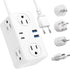 European Travel Plug Adapter, Compact Power Strip with 6 AC Outlets, 4 USB Ports (2 USB C), 3ft Wrapped Extension Cord