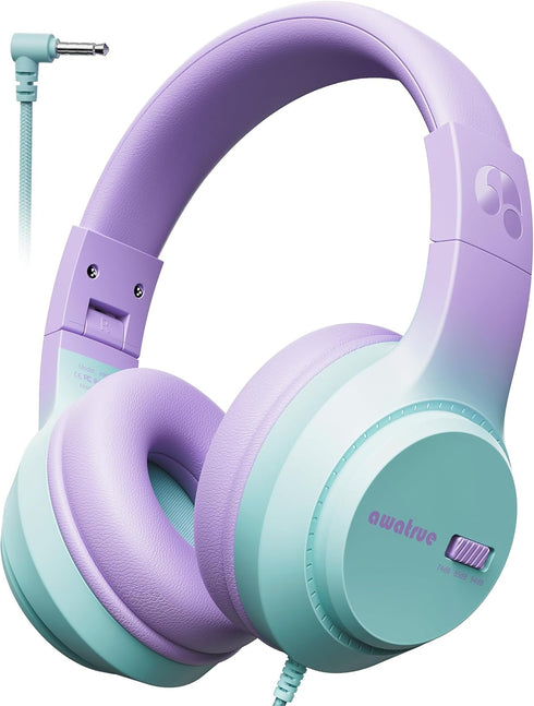 awatrue Kids Headphones, 74/85/94dB Volume Limiter, Foldable Wired Over Ear Headphones for