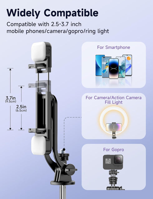 SelfieShow 53'' 1 17 16 15, Selfie Stick Tripod with Light, Extendable Selfie Stick with Remote, Portable Cell Phone