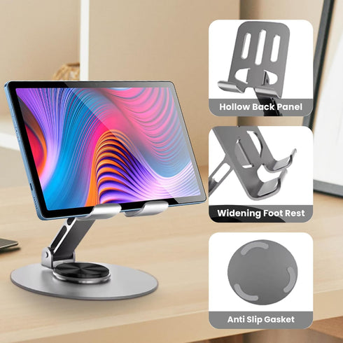 Lusosh 360 17 16 Universal Metal Cell Phone Stand, Multi-Angel Adjustable Rotation Non-Slip Metal Phone Stand