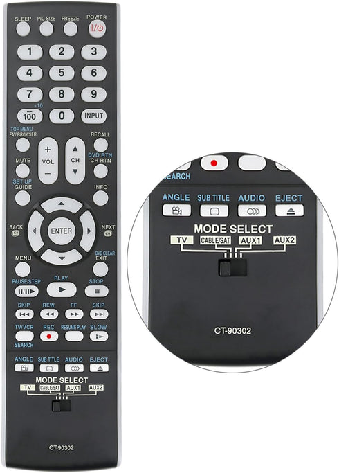 New CT-90302 Replace Remote Control for Toshiba TV Models 32AV502RZ, 40RV525U, 22AV500U, 26AV52RZ