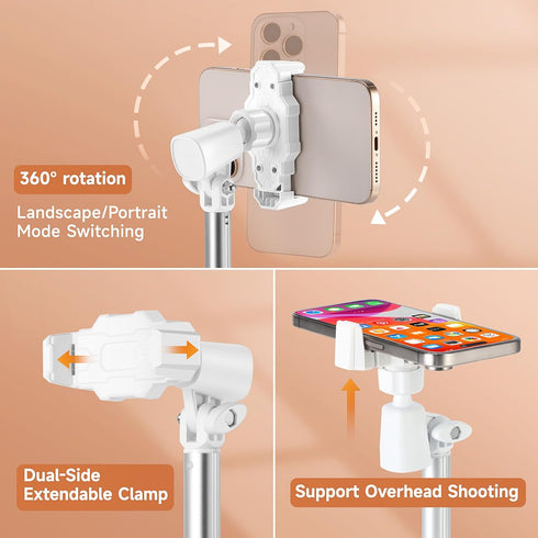 Xiaoshuang 360 Adjustable Phone Stand for Desk with Clip Mount Live Streaming: Rotatable Overhead Shot Holder