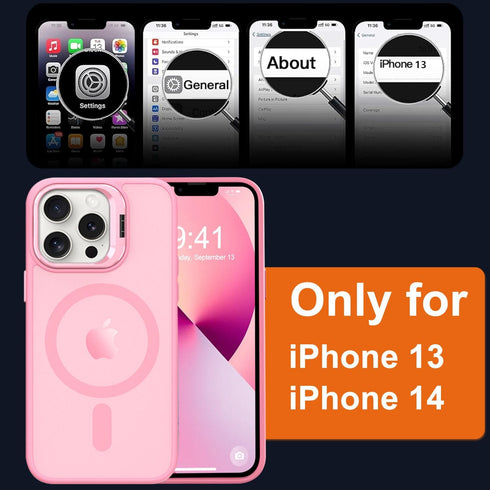 Magnetic iPhone 13 & 14 Case, Compatible with Magsafe, Built-in Stash Stand, Matte Scratch-Resistant Shockproof Cover