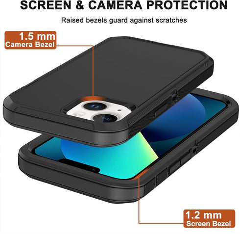 iPhone 12 Mini Heavy Duty Rugged Case with Belt Clip Holster & 2X Screen Protector - Shockproof, Dust-Proof (Black)