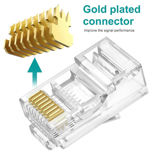 UTP RJ45 Connectors, Cat6 Pass Through Plugs 50-Pack with Strain Relief Boots for Solid or Standard Ethernet Cables,