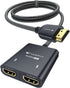 WARRKY HDMI Splitter 4K, 1x2 HDMI Display Duplicate/Mirror, USB-C Powered Splitter with Metal Shell and Braided Cable