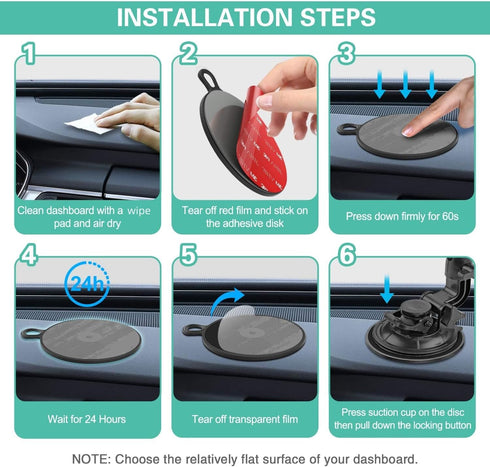 pop-tech Dash Suction Cup Mounting Disk: 95mm Car Mount Adhesive Dashboard Pad for Phone Holder