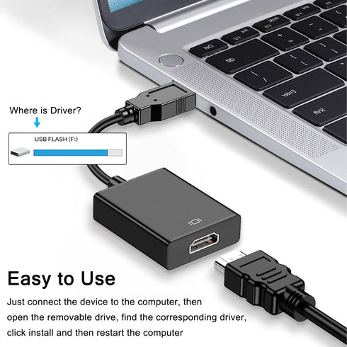 USB to HDMI Adapter, USB 3.0 to HDMI 1080P Video Audio Converter for PC, Laptop to Monitor