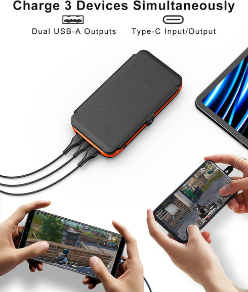 CONXWAN Solar Charger Power Bank, 27000mAh USB C Solar Phone Charger with 3 USB Outputs